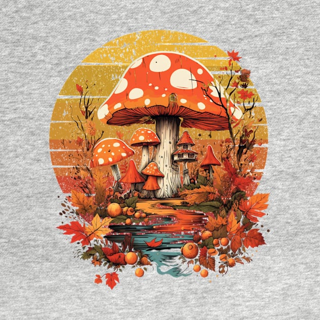 Autumn Vintage Autumn Leaves Mushrooms by Positive Designer